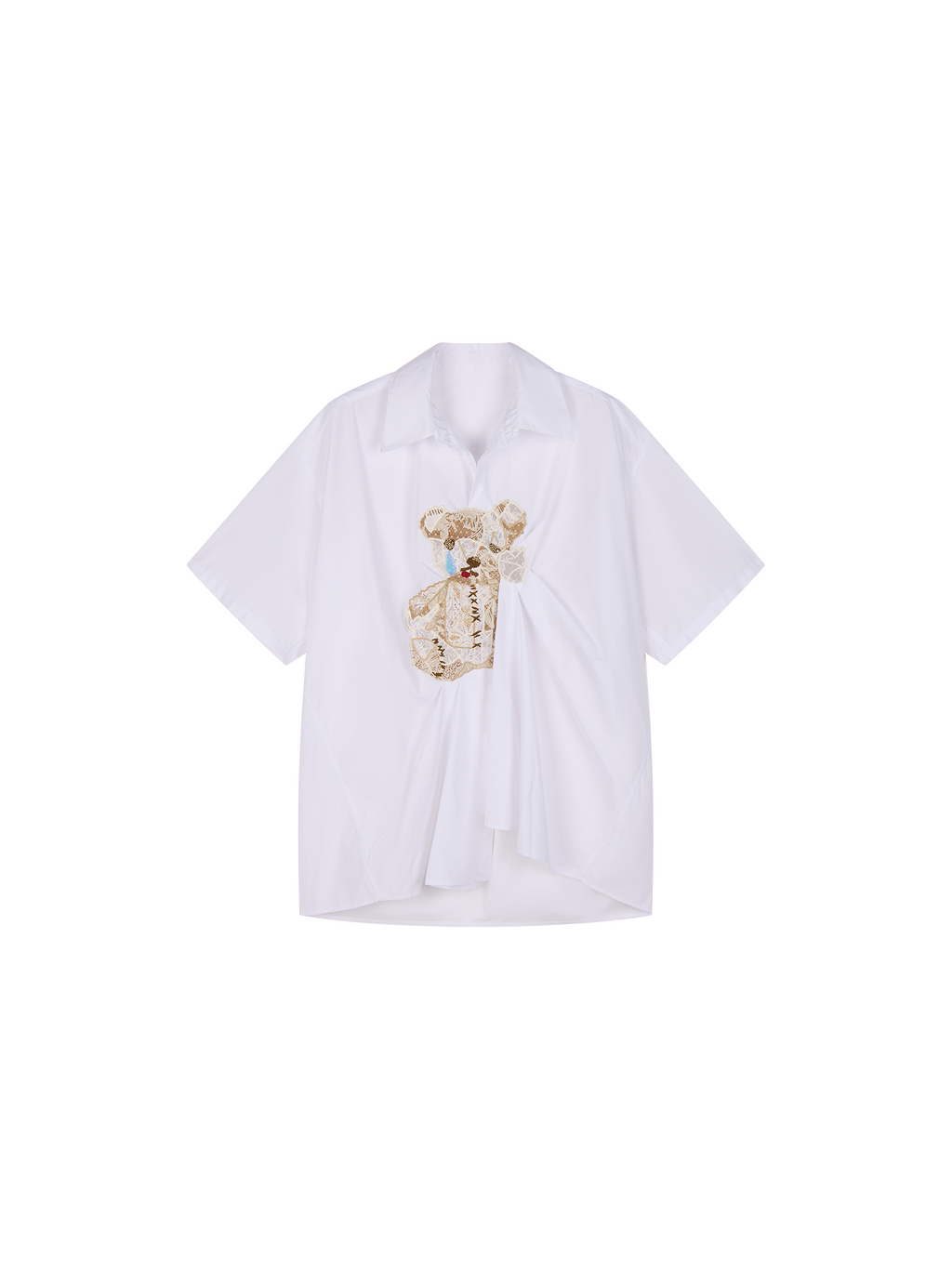 Lace appliqué pleated shirt