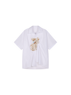 Lace appliqué pleated shirt