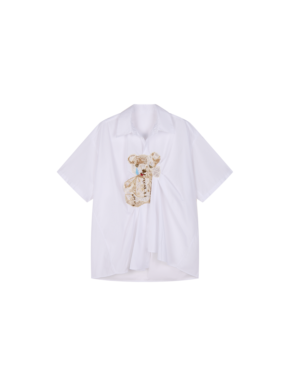 Lace appliqué pleated shirt