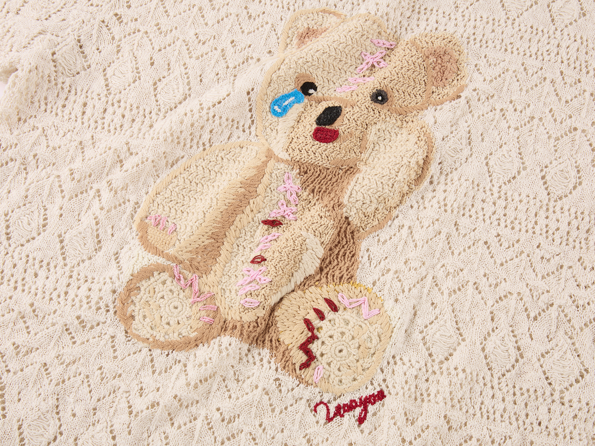 Openwork embroidered knit T-shirt