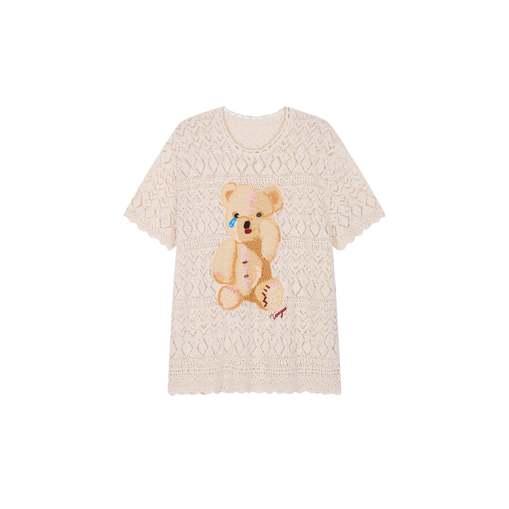 Openwork embroidered knit T-shirt