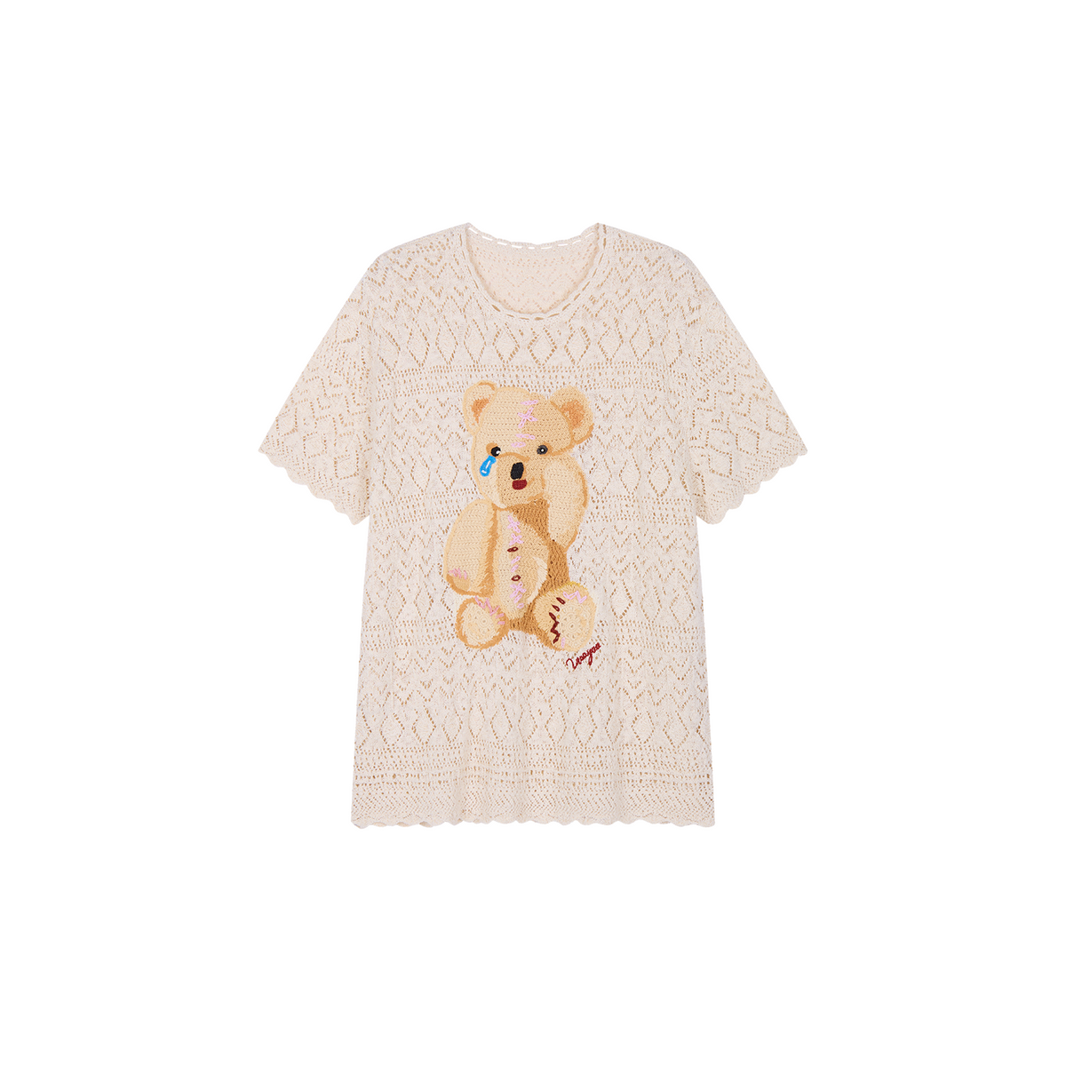 Openwork embroidered knit T-shirt