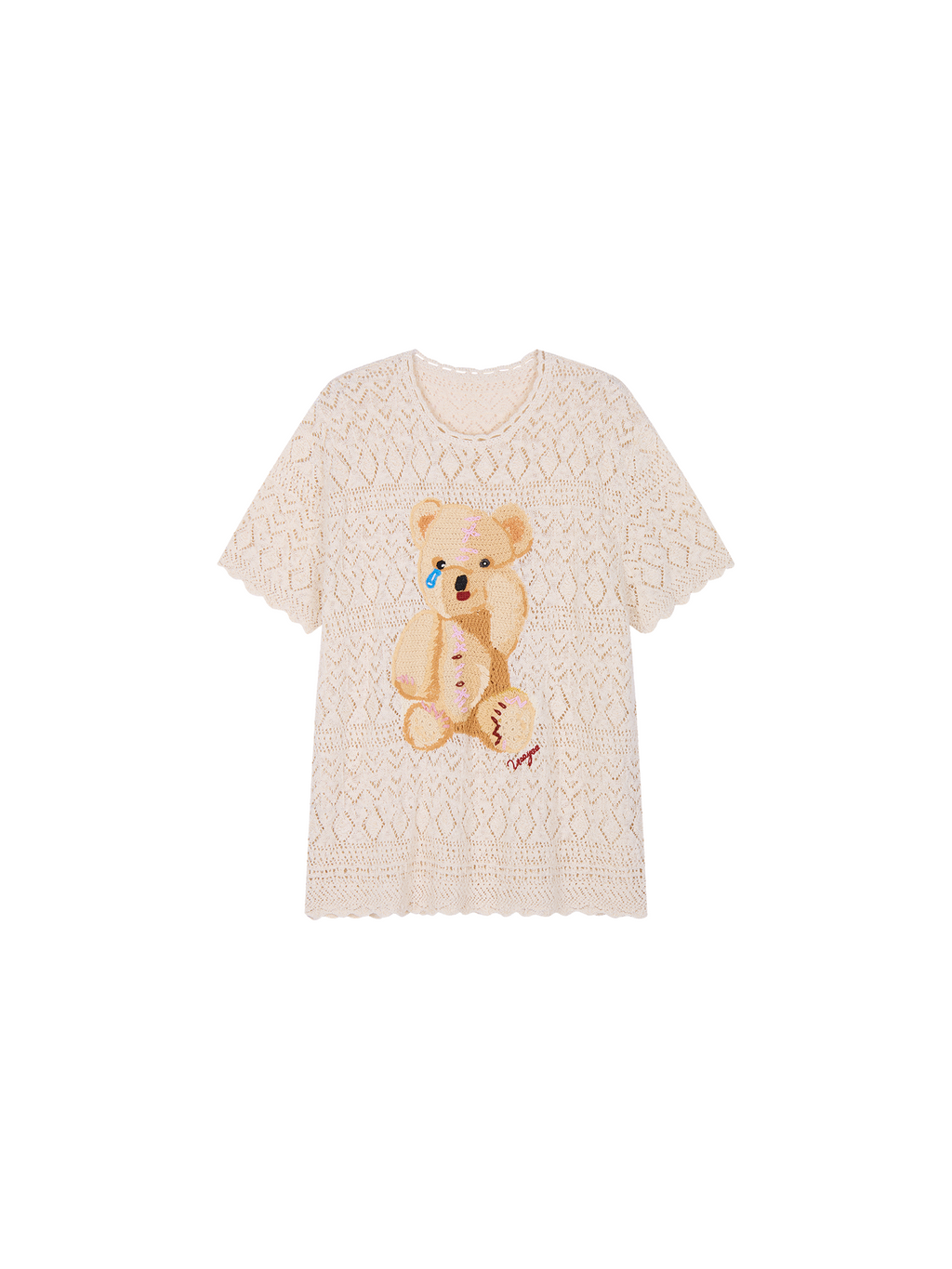 Openwork embroidered knit T-shirt