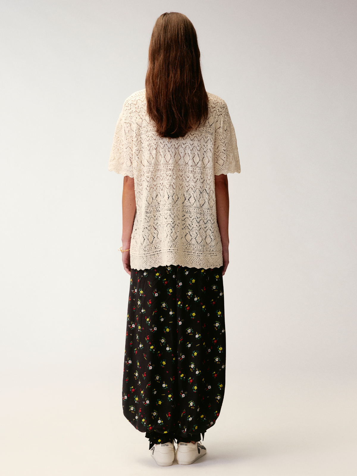 Openwork embroidered knit T-shirt