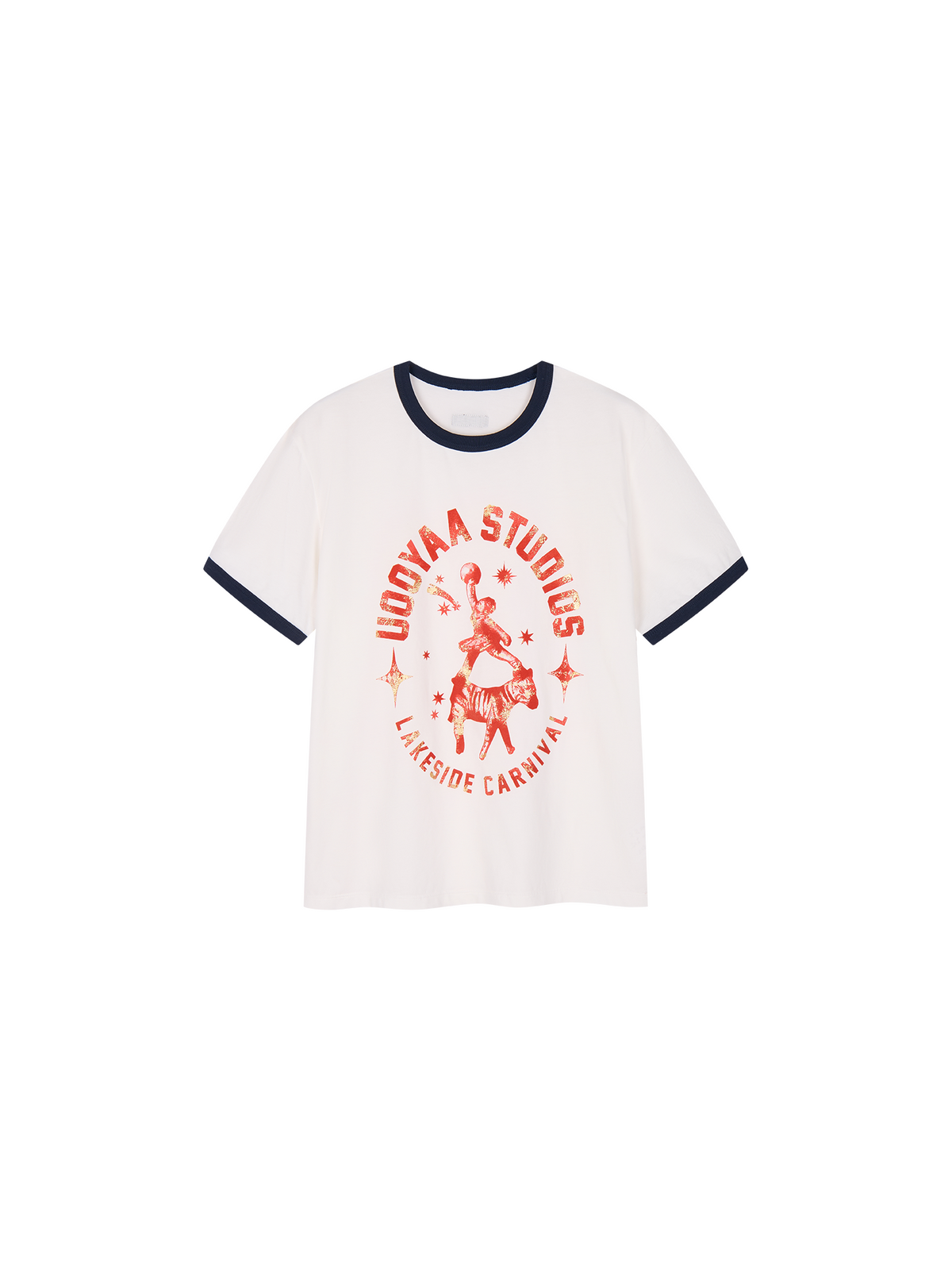 Carnival flock print and foil-stamped ringer T-shirt