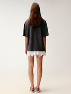 Lace appliqué embroidered T-shirt
