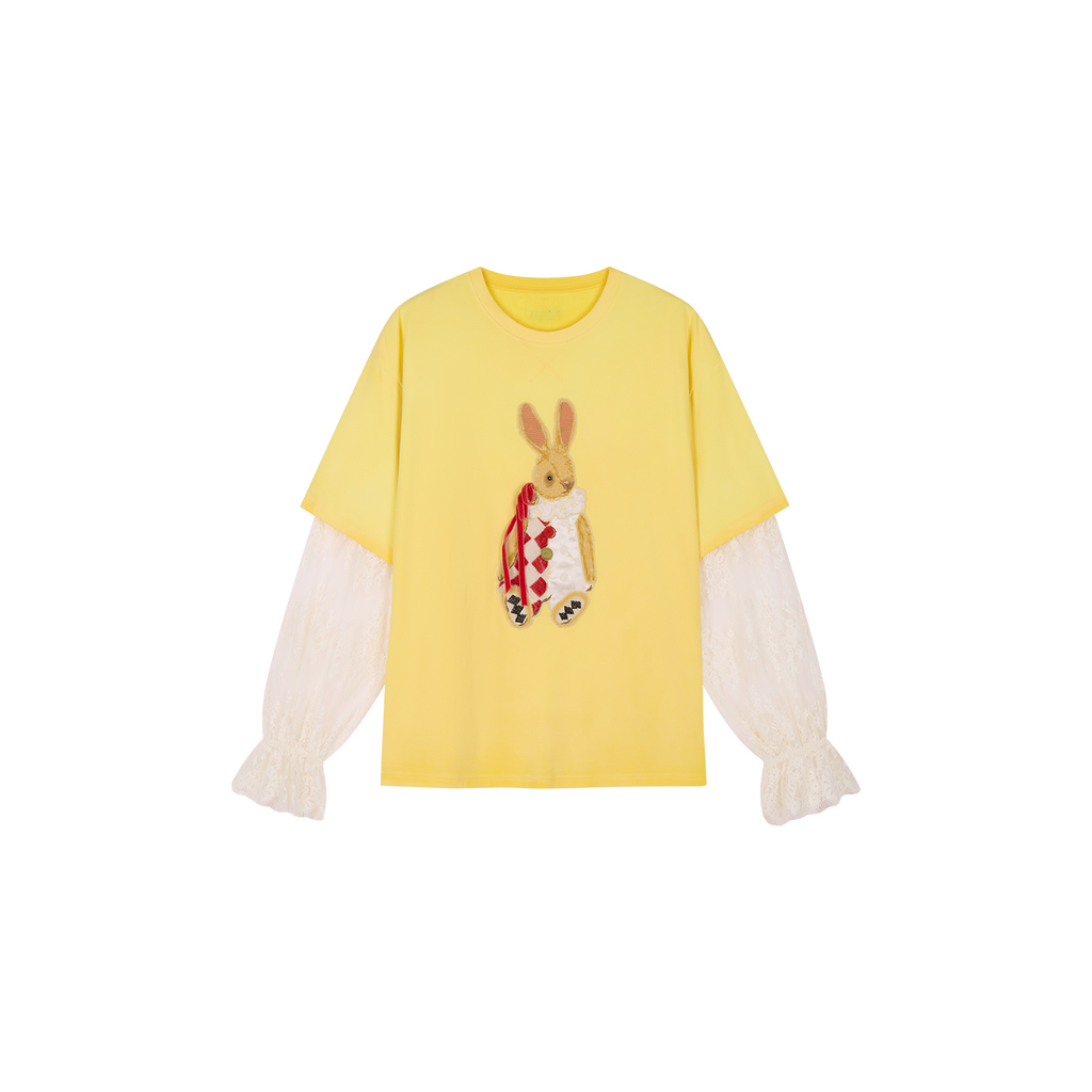 Carnival bunny appliqué faux two-piece T-shirt