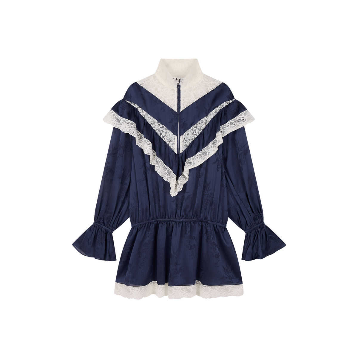 Lace spliced half-zip sporty dress