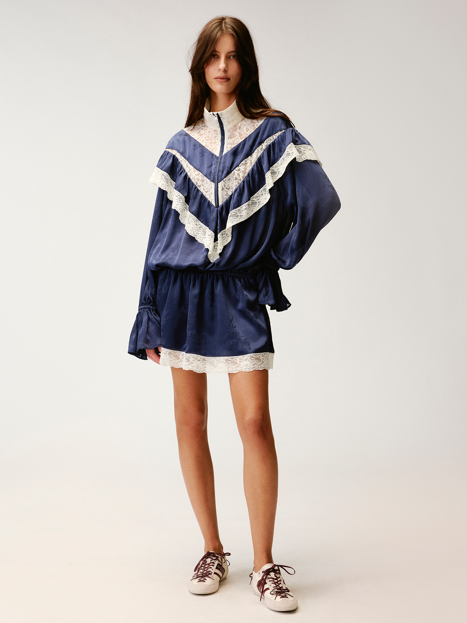 Lace spliced half-zip sporty dress