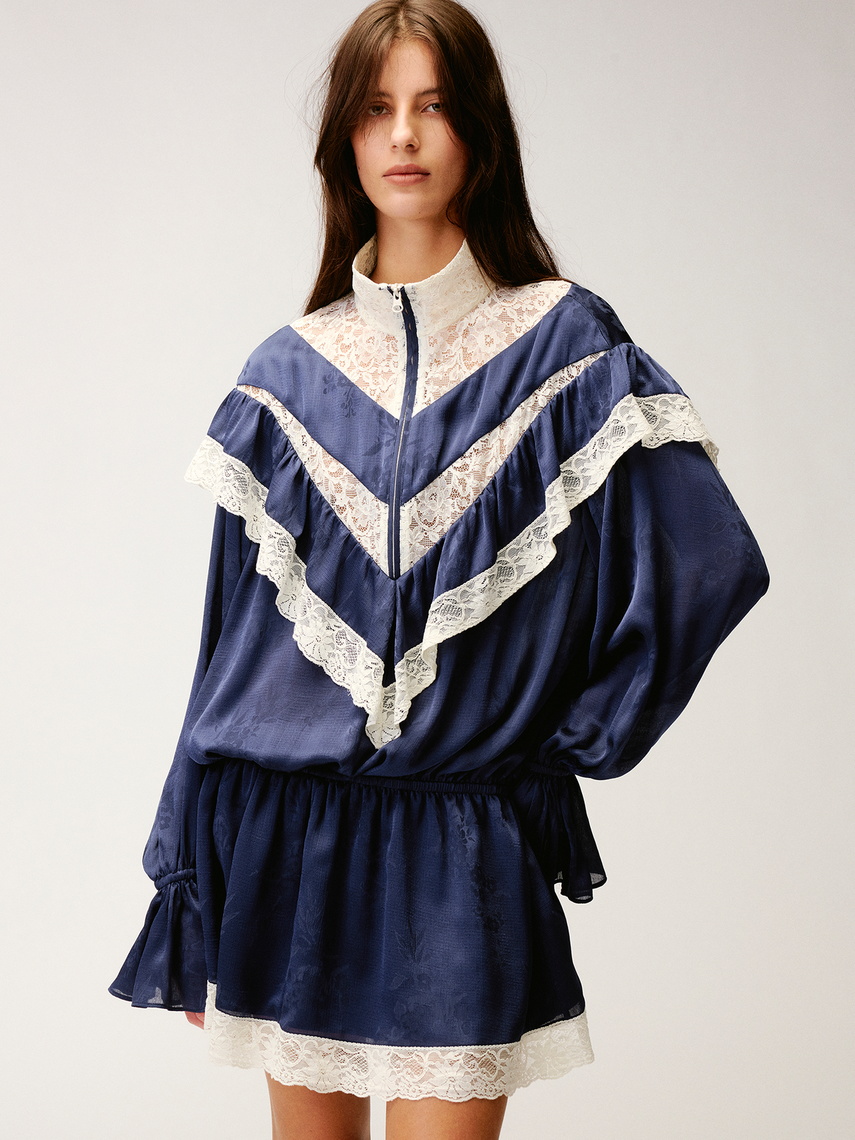 Lace spliced half-zip sporty dress