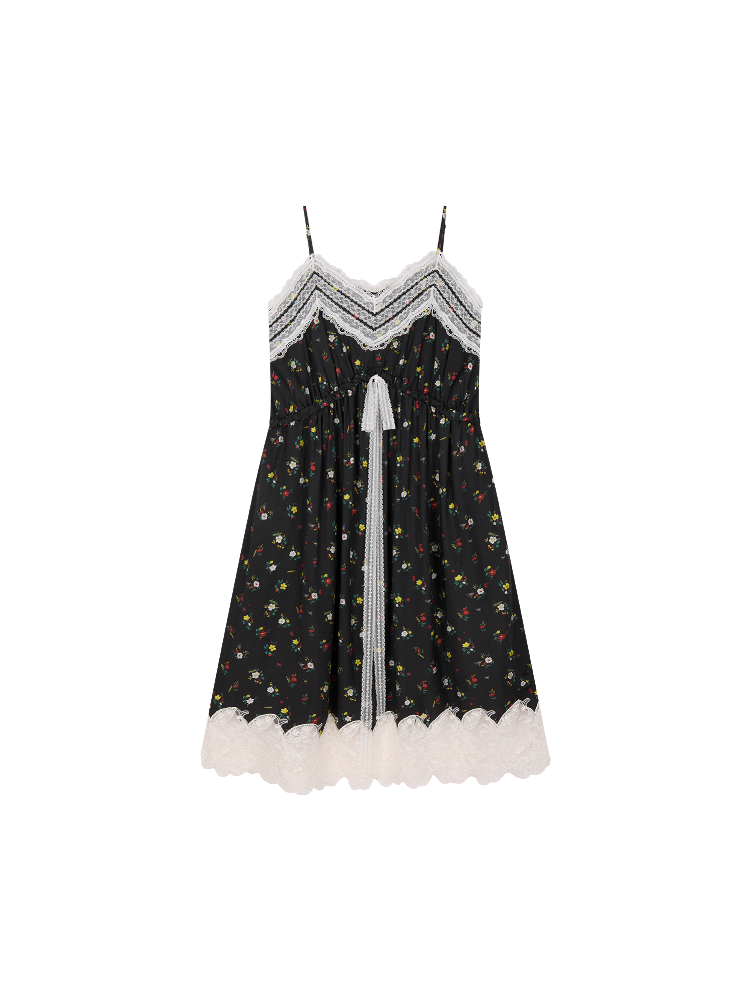 Insect and floral motif lace spliced camisole dress