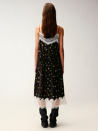 Insect and floral motif lace spliced camisole dress