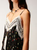 Insect and floral motif lace spliced camisole dress
