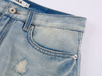 Irregular floral patchwork denim skirt
