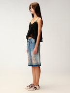 Classic beaded embroidery denim shorts