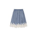 Rocking horse motif lace trims spliced plaid skirt