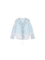 Ruffled collar cutout embroidered shirt