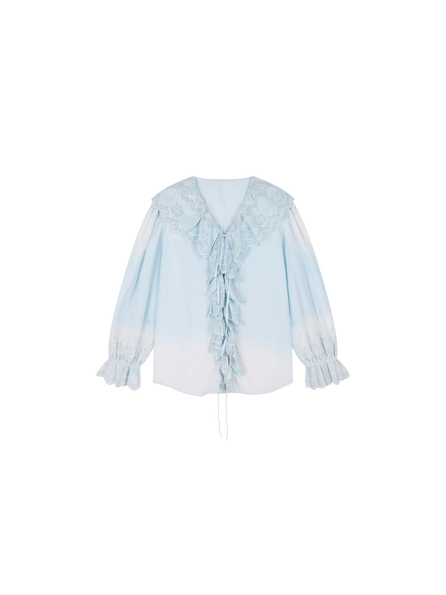 Ruffled collar cutout embroidered shirt
