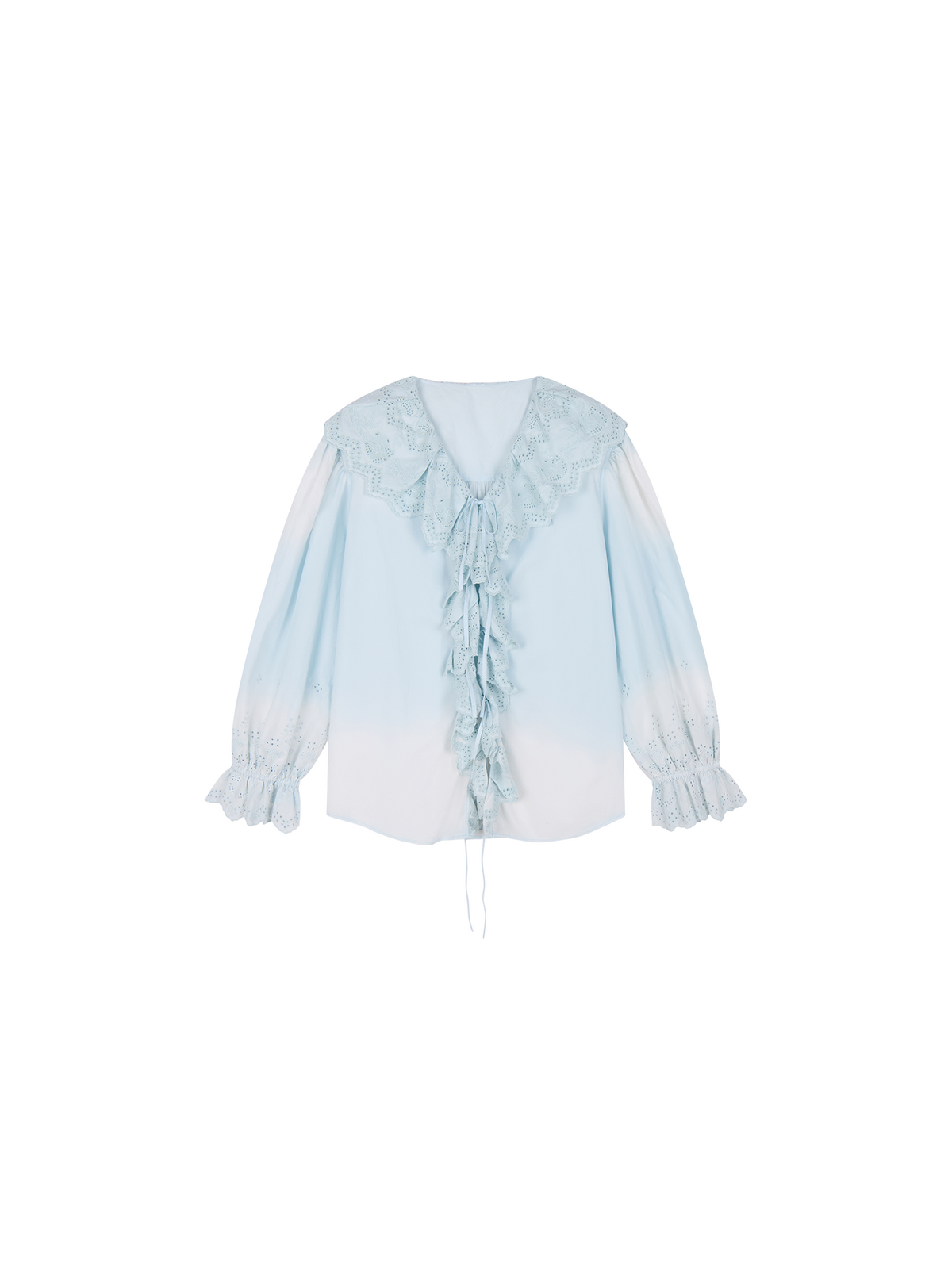 Ruffled collar cutout embroidered shirt