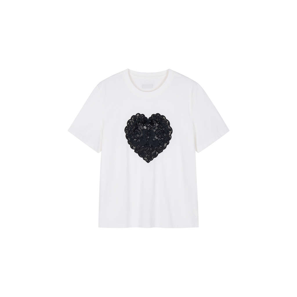 Heart lace swan beaded T-shirt