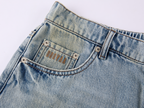 Ruffled hem denim shorts