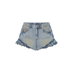 Ruffled hem denim shorts