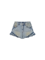 Ruffled hem denim shorts