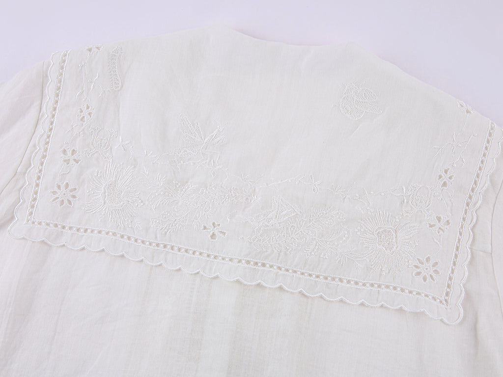 Cutout embroidered sailor collar shirt