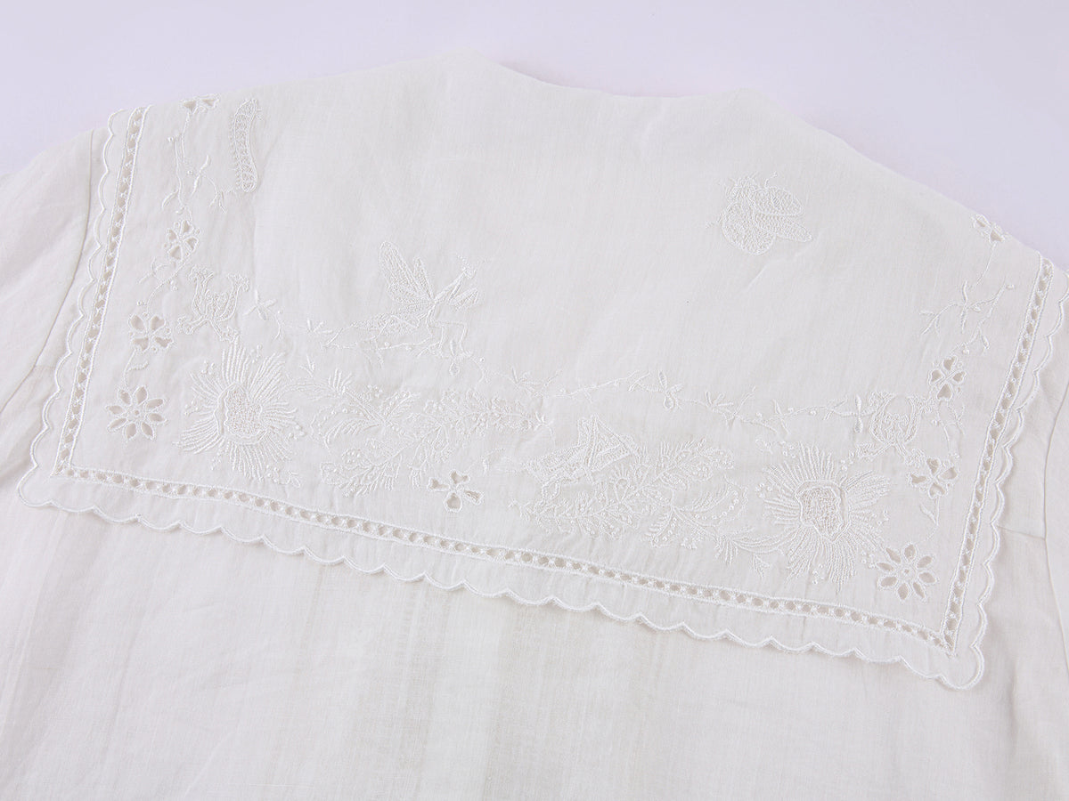 Cutout embroidered sailor collar shirt