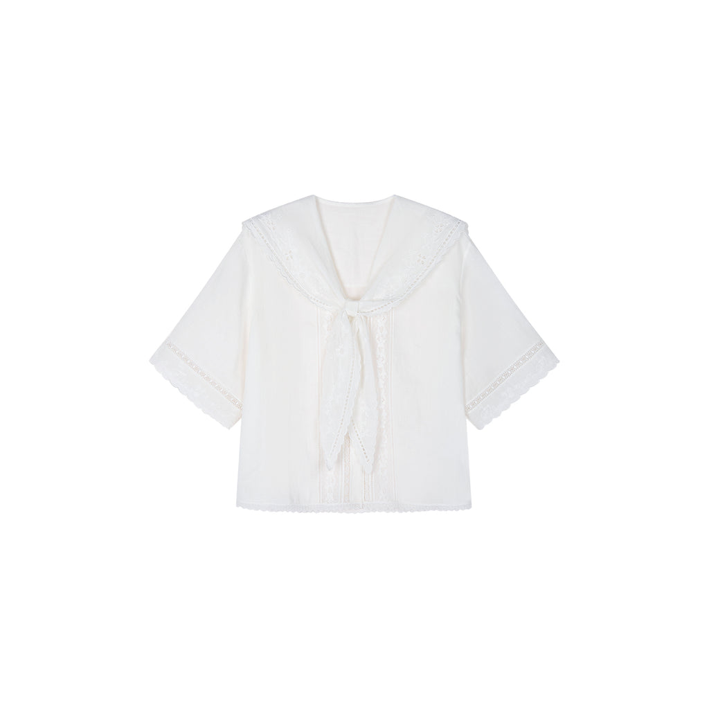 Cutout embroidered sailor collar shirt