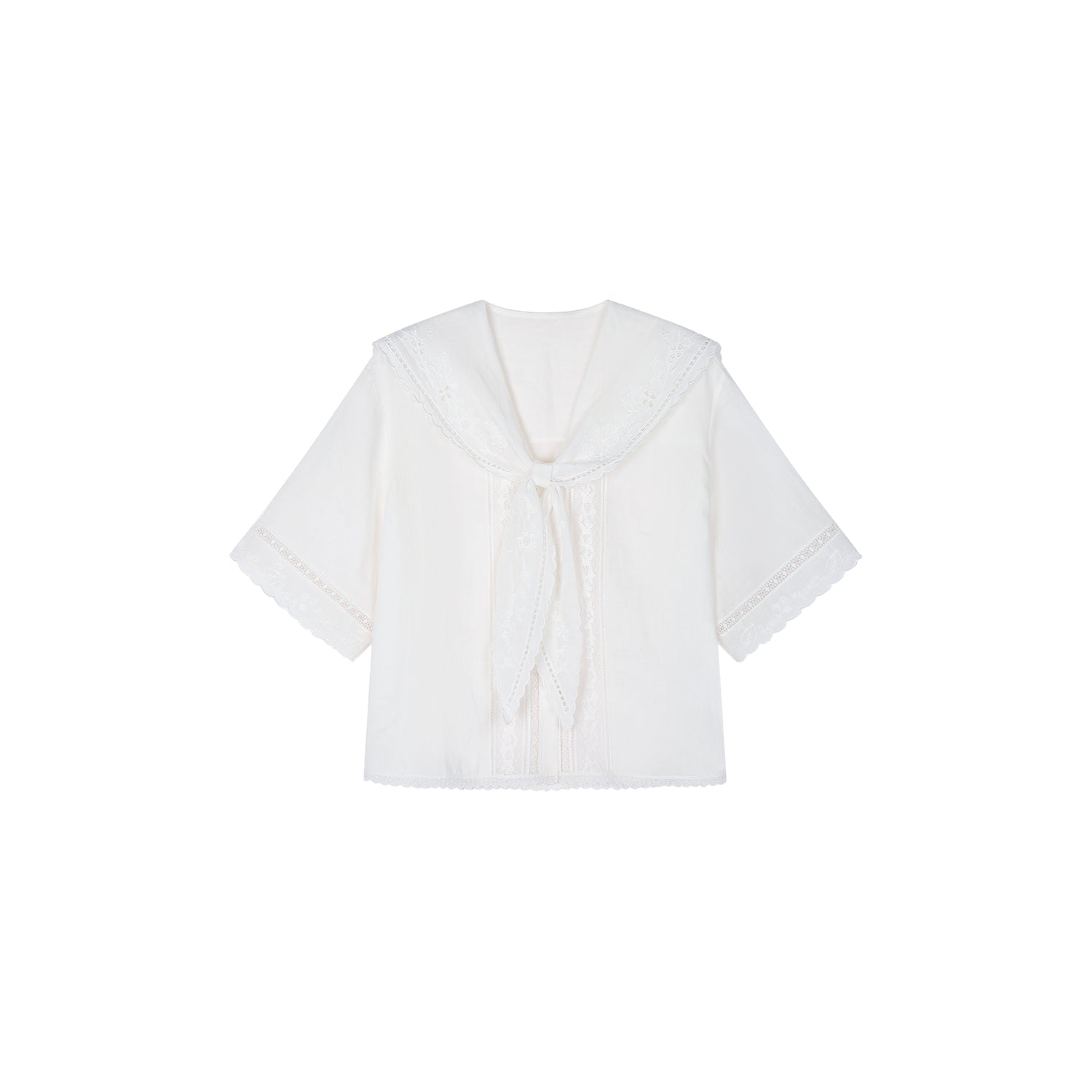 Cutout embroidered sailor collar shirt