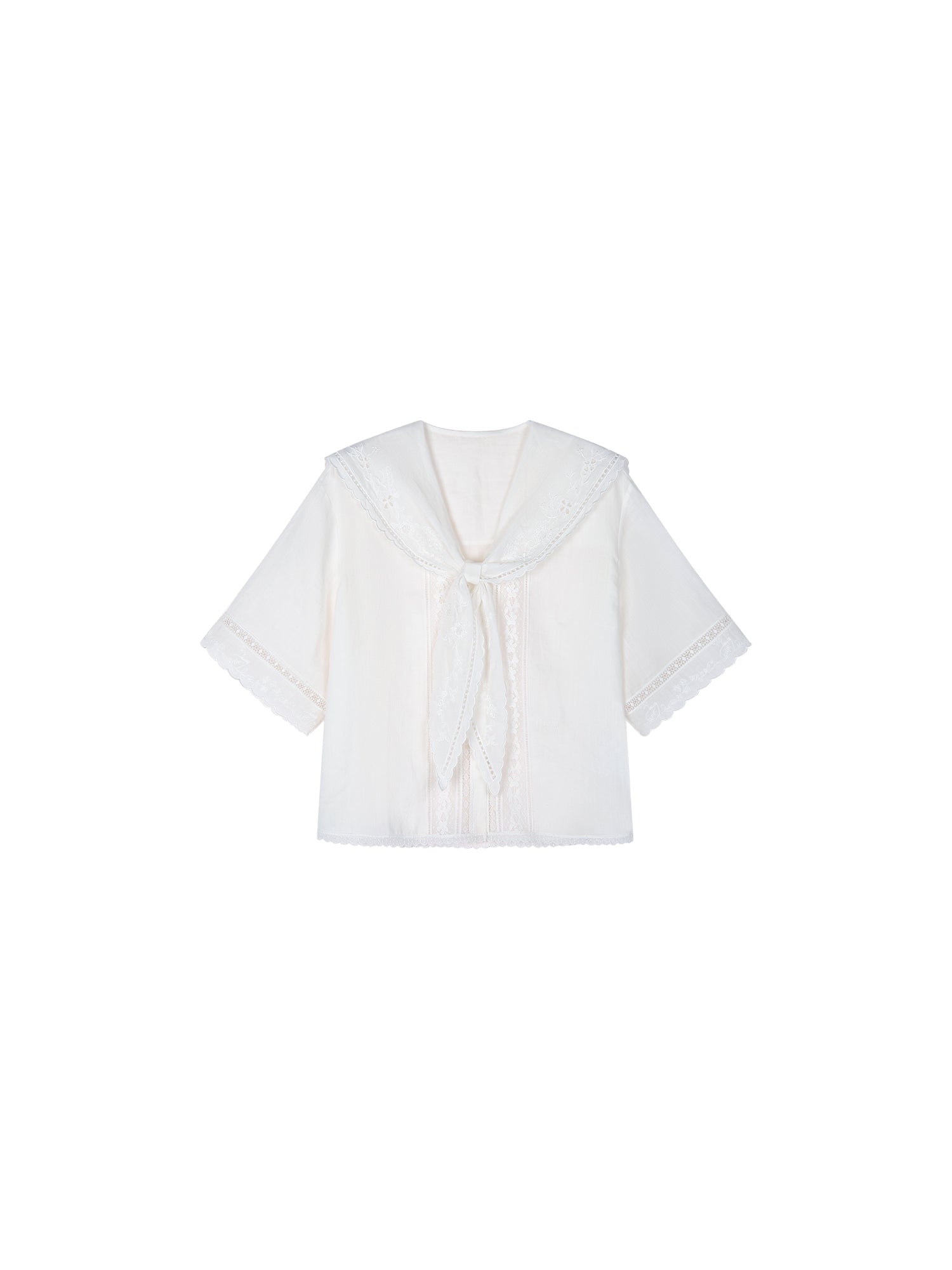 Cutout embroidered sailor collar shirt