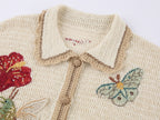 Hand-crocheted insect and floral cardigan