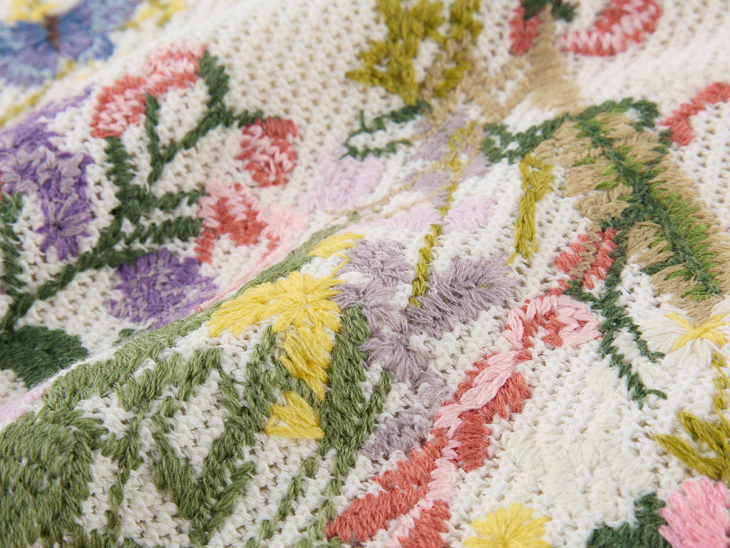 Hand-embroidered insect and floral cuban collar cardigan
