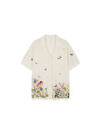 Hand-embroidered insect and floral cuban collar cardigan