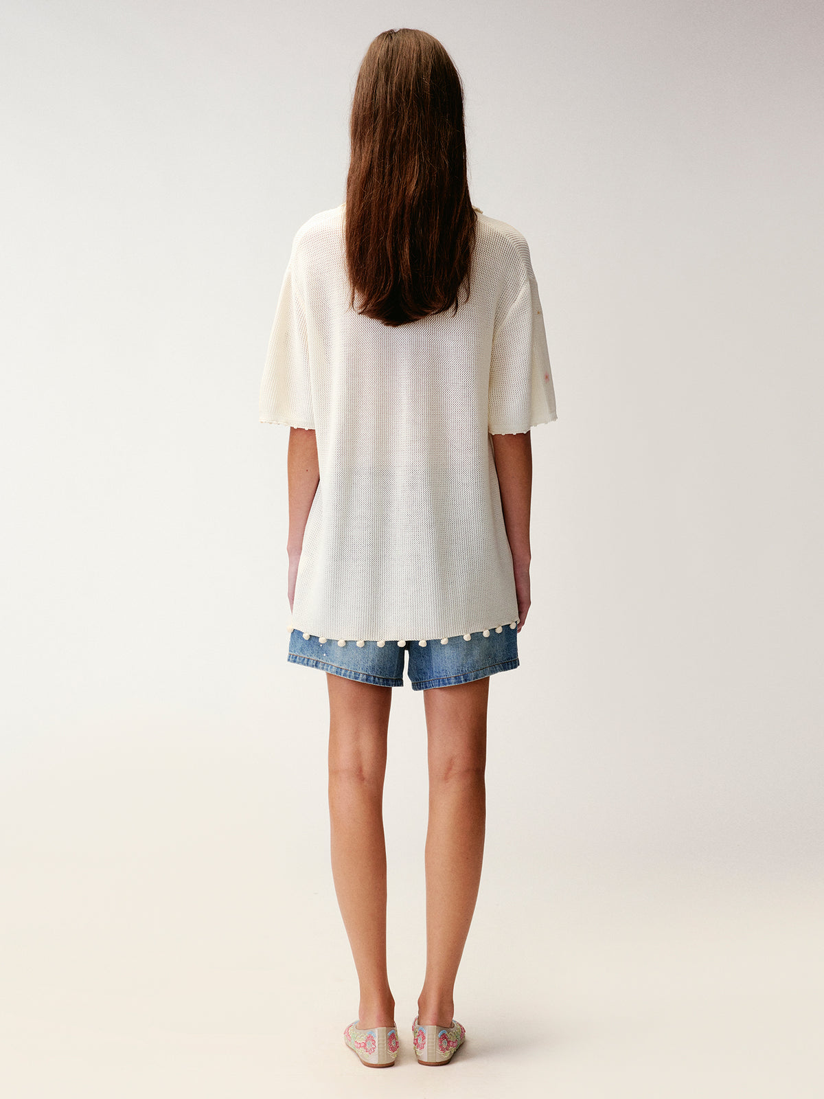 Hand-embroidered insect and floral cuban collar cardigan
