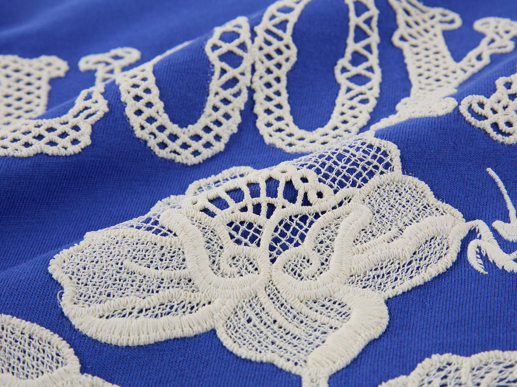 Lace insect and floral motif ringer T-shirt