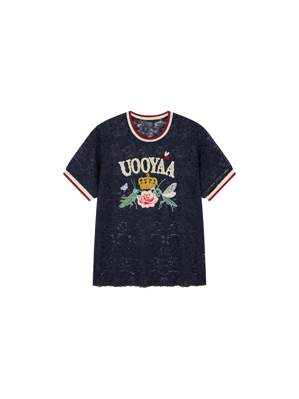 Insect and floral embroidered lace T-shirt