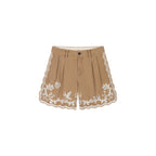 Lace insect and floral cutout embroidered shorts