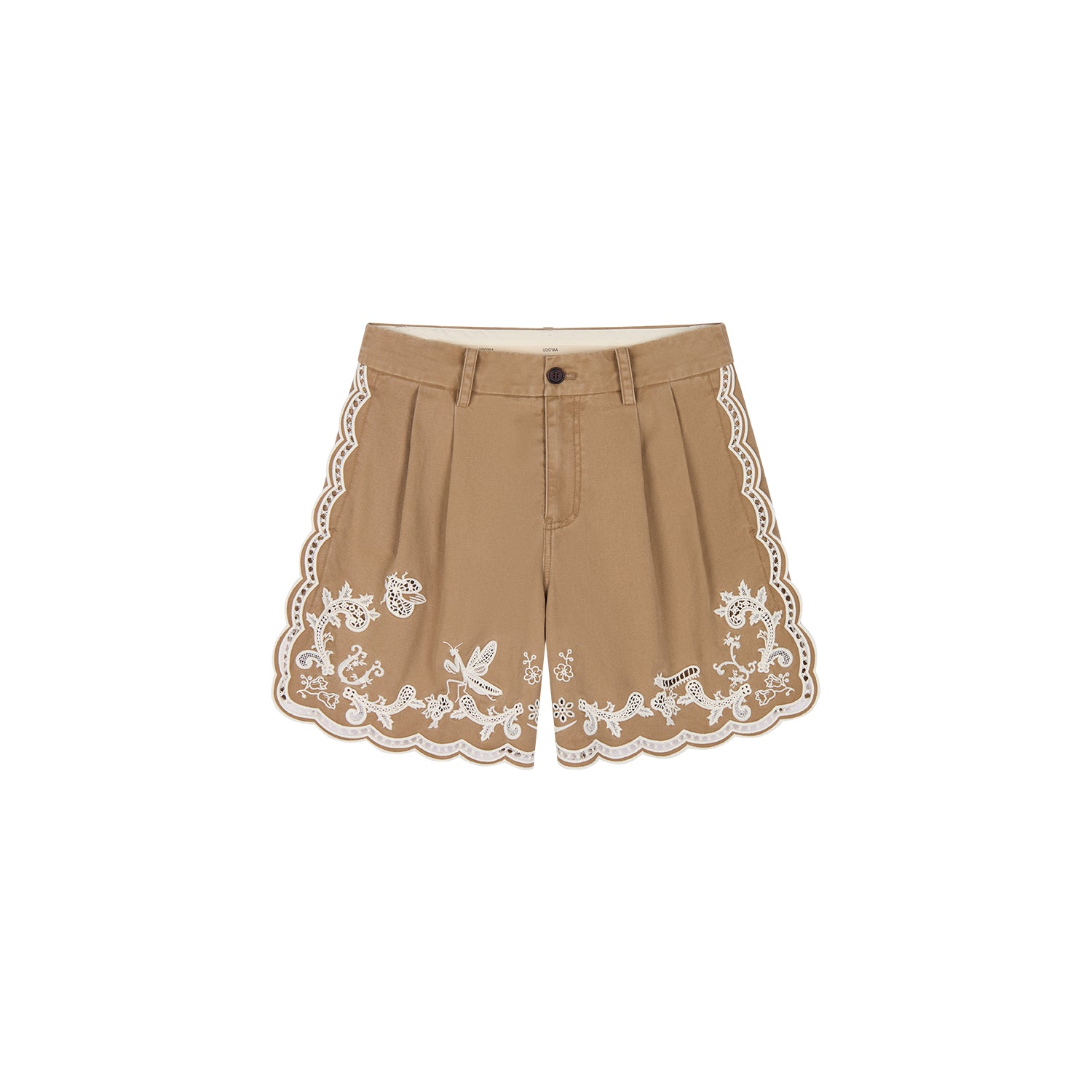 Lace insect and floral cutout embroidered shorts
