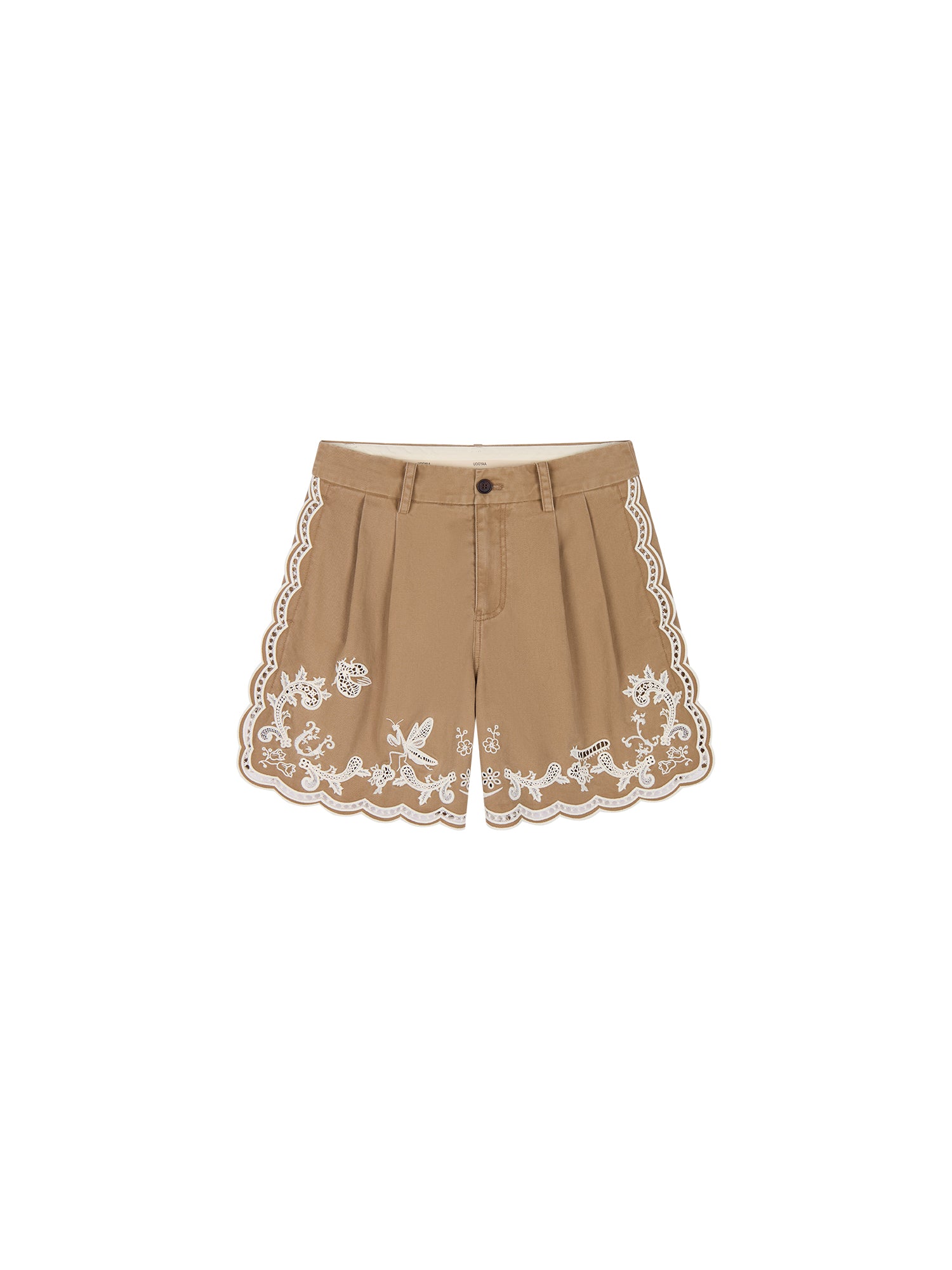 Lace insect and floral cutout embroidered shorts