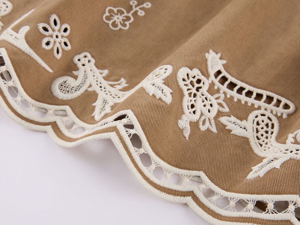 Lace insect and floral cutout embroidered shorts