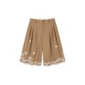 Lace insect and floral cutout embroidered shorts