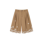 Lace insect and floral cutout embroidered shorts
