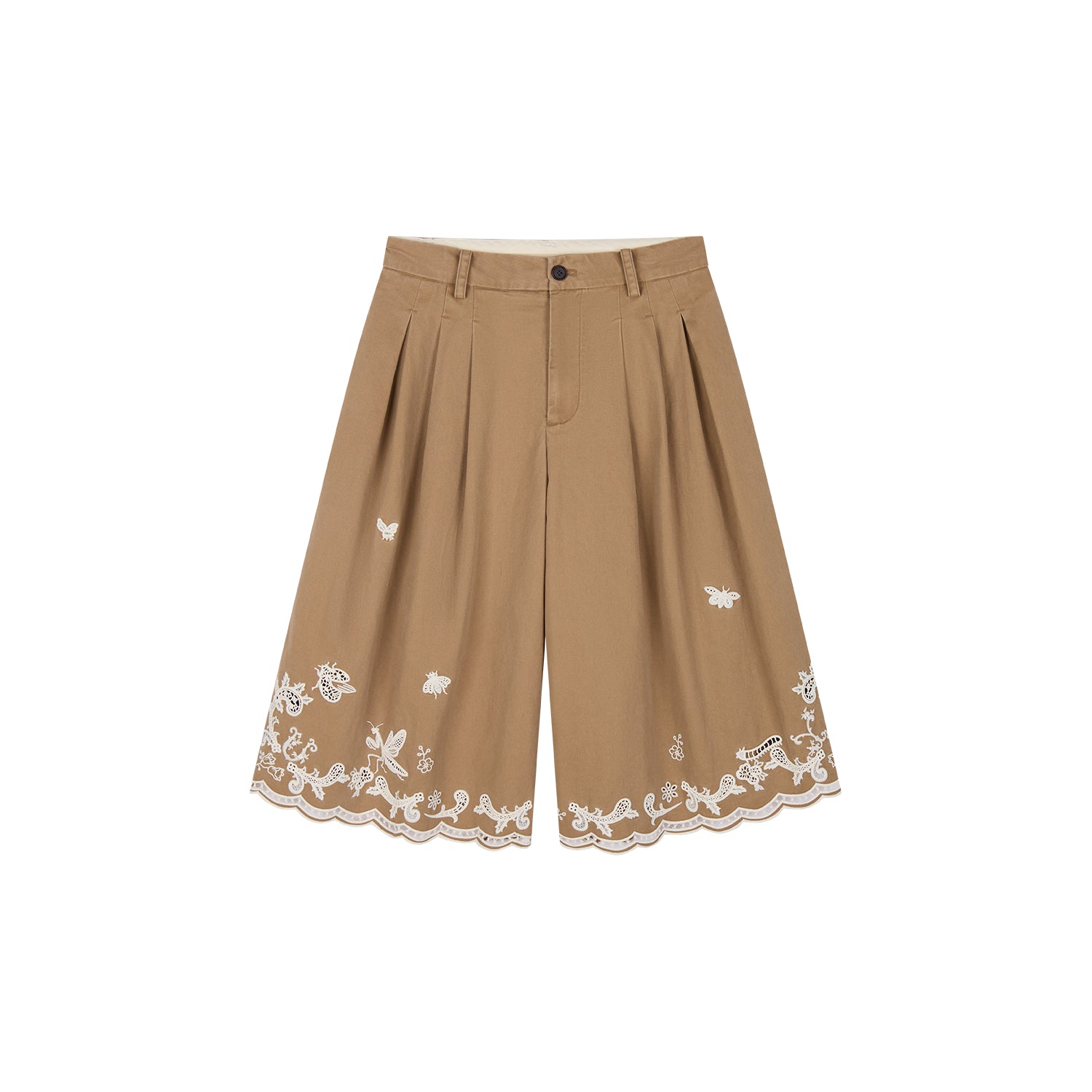 Lace insect and floral cutout embroidered shorts