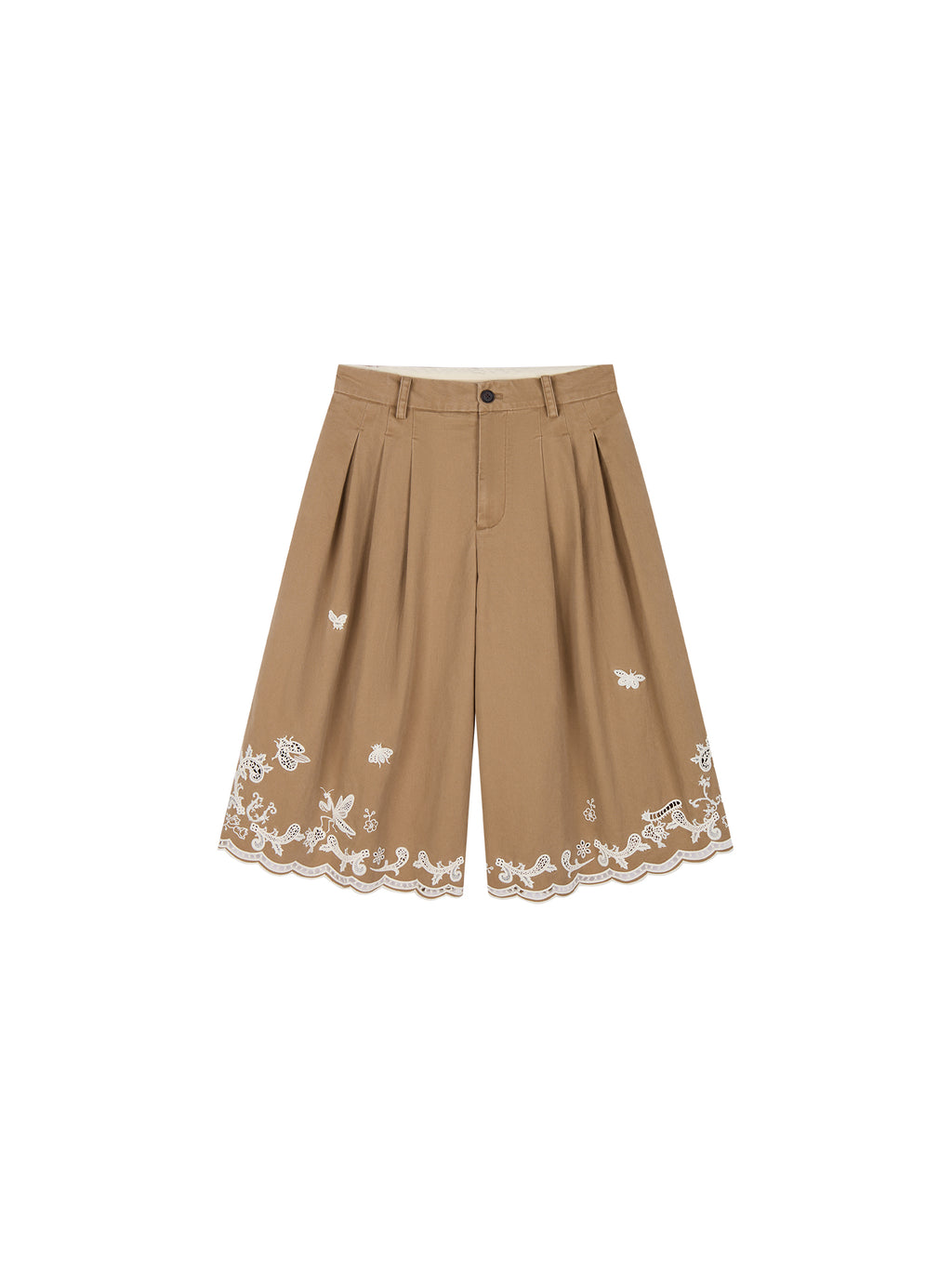 Lace insect and floral cutout embroidered shorts