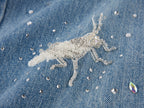 Insect-beaded rhinestone denim pants