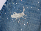 Insect-beaded rhinestone denim shorts