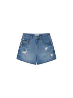 Insect-beaded rhinestone denim shorts