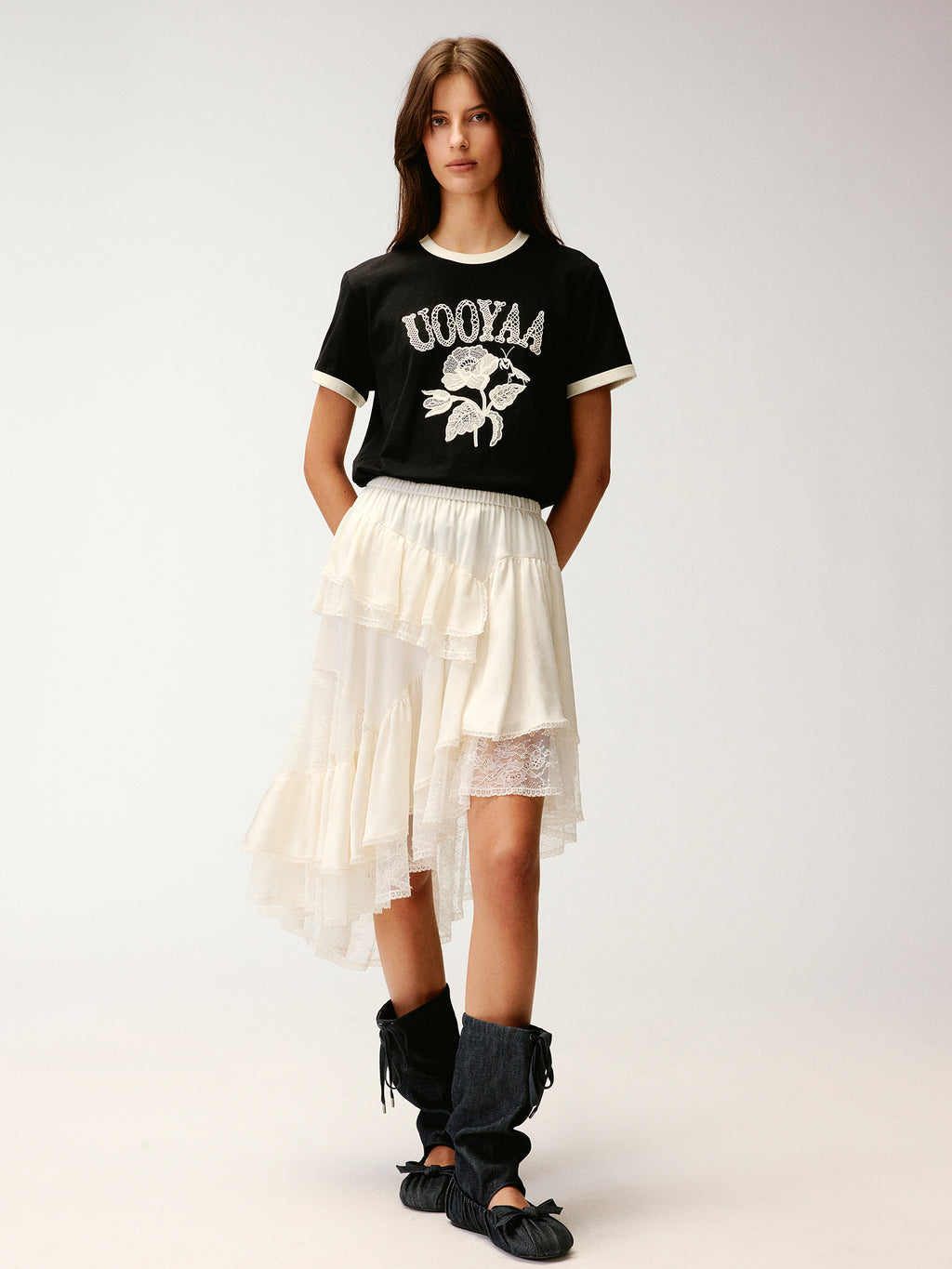 Irregular lace patchwork skirt